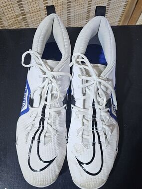 New Nike Alpha Menace 3 Shark Football Cleats White Blue CV0582-101 Size-13